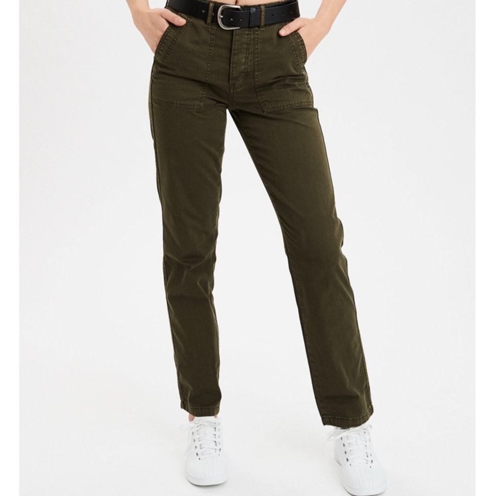 SIZE 2 AE HIGH WAISTED MILITARY ARMY GREEN PANTS